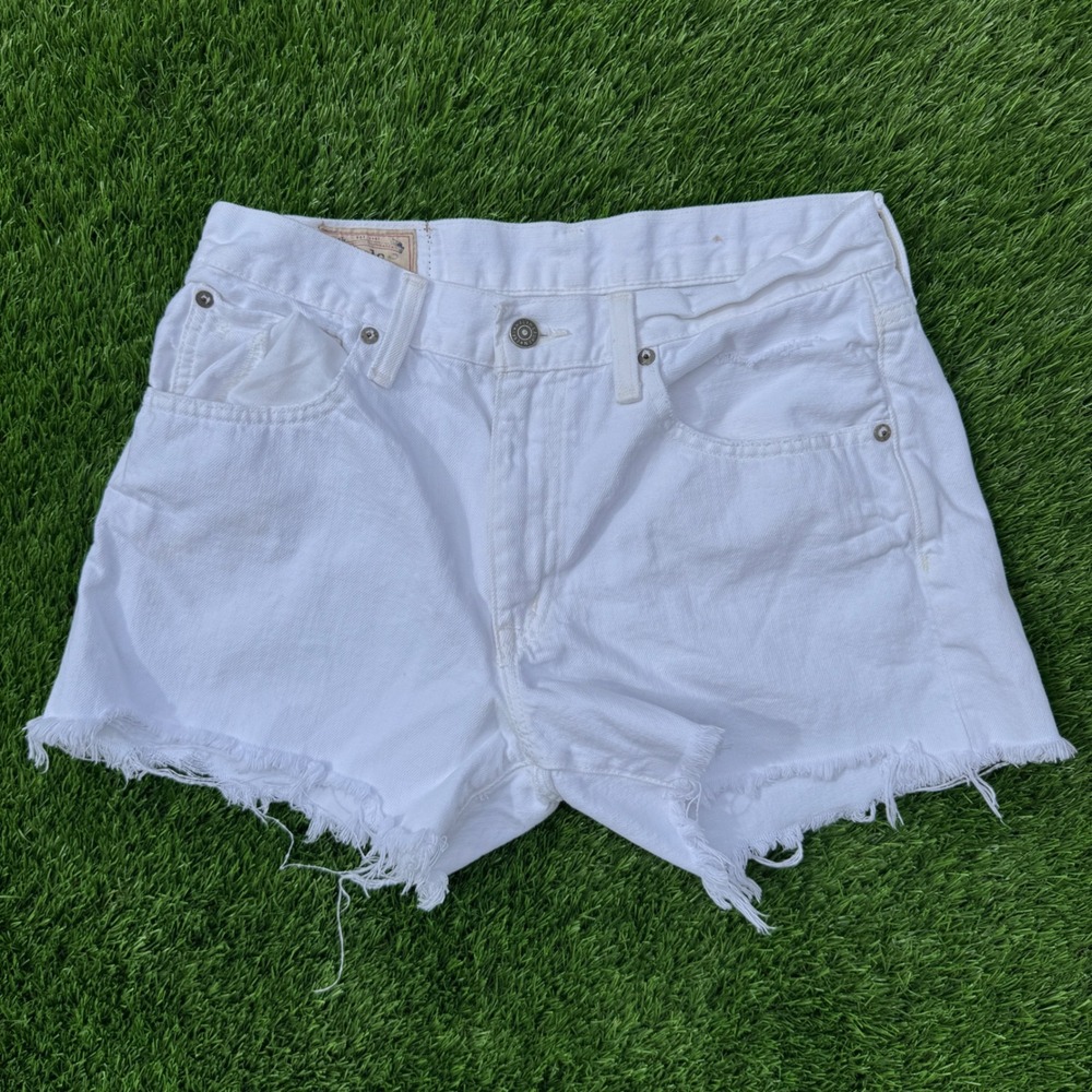 Polo Ralph Lauren Womens 28 White Denim Jean Shorts Cut Off Raw Frayed Hem